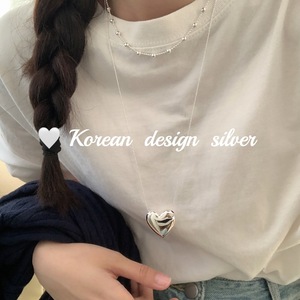 韩国S925纯银光面大爱心项链女高级感简约ins气质个性长款毛衣链