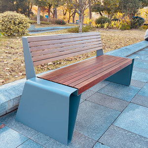 公园椅户外长椅加厚不锈钢板菠萝格防腐实木凳子庭院靠背成品座椅
