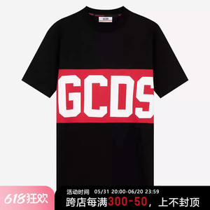 现货GCDS夏季新品logo拼接女士舒适圆领套头中长款短袖T恤连衣裙
