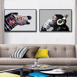 双数字油画卡通动漫个性动物音乐猩猩斑马DIY手绘抽象客厅装饰画