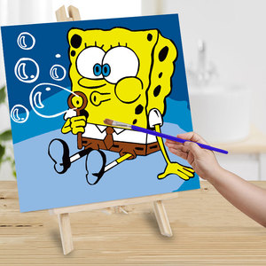 diy数字油彩画手工儿童充填色治愈定制卡通小尺寸水彩海绵宝宝