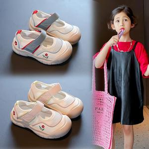 红青蜓女宝宝鞋夏季1-3岁5儿童花朵学步鞋软底小童透气真皮运动鞋