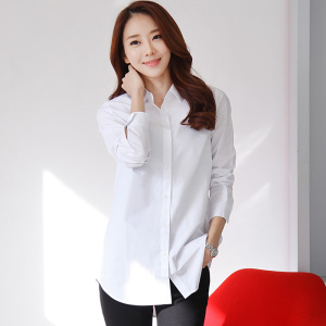 纯棉白衬衫2021上衣韩版女衬衣中长款加绒长袖宽松加厚职业春秋季