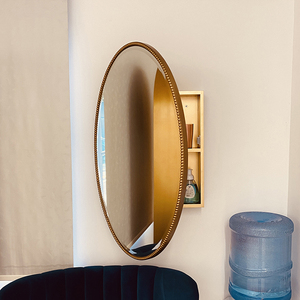 北欧美式浴室玄关镜柜储物镜子卫浴欧式椭圆形洗手间挂墙智能定制