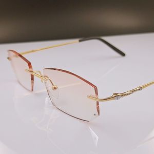 无框眼镜男士近视配超轻平光灰色蓝色茶色镜片钻石切边无螺丝钛架