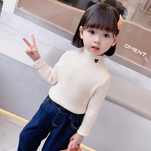 小女孩子半高领毛衣秋季纯色保暖打底衫两三岁女宝宝秋冬休闲线衫