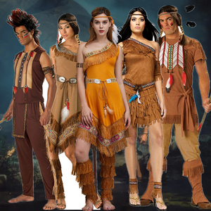 万圣节服装 cos演出衣服成人男女土著原始人印第安豹纹野人服装
