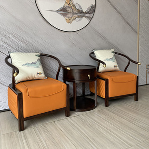 新中式全实木休闲椅三件套酒店沙发椅现代中式太师椅禅意圈椅家具