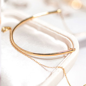 wing 珍宝|十元.18k金扁管半圈硬圈手镯手链百搭厚金