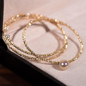 wing|蜜影春光.18k金akoya海水珍珠手镯 弹力闪耀金 明亮治愈系