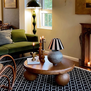 法式中古实木圆形茶几小户型客厅复古诧寂风矮桌创意艺术感小桌子