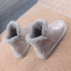 新款羊毛一体雪地靴女2023冬季防滑平底短靴加绒加厚保暖真皮棉鞋