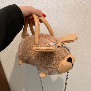 可爱毛绒包包女秋冬2021新款潮百搭ins链条斜挎包毛毛手提小猪包