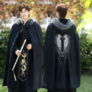 飞鱼斗篷汉服男剧本杀表演武侠加绒加厚连帽长款披风古装外套冬季