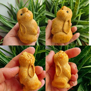 吉木堂精工老料竹根雕名家杨吉纯手工雕超萌小兔子手把件小摆件