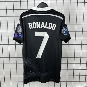 14-15赛季皇马黑龙复古球衣7号c罗足球服黑色短袖套装男11号贝尔