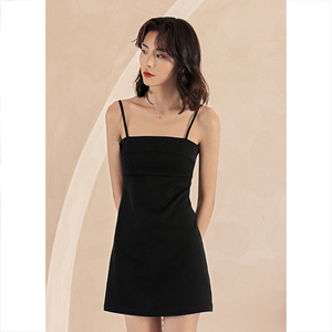 弥古小个子黑色抹胸吊带裙连衣裙女夏短款内搭打底裙子法式小黑裙