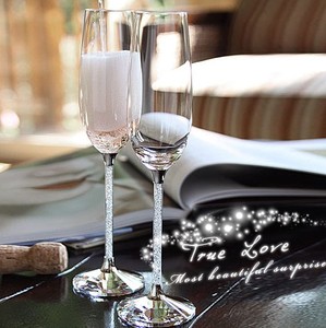 水晶钻石红酒杯高脚杯diy定制香槟杯2个一对礼盒装刻字送结婚礼物
