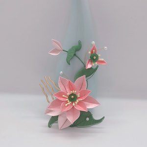 缠花发簪diy材料包荷花粉红色新手教程古风发梳汉服头饰原创设计