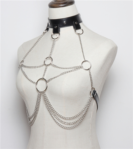 欧美摇滚性感皮质身体链胸罩文胸链条流苏比基尼背心背带胸带吊带