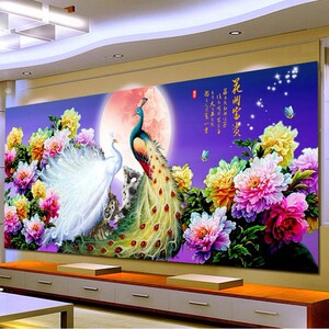 十字绣2023客厅新款线绣花开富贵孔雀牡丹花大幅手工自己刺满绣
