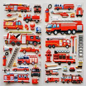 消防车儿童贴纸交通工具挖掘机小汽车3d立体贴画宝宝奖励玩具粘贴