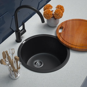 德国迈锐博石英石水槽单槽厨房家用洗手盆黑色吧台圆形水盆ms180