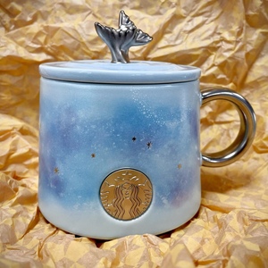 星巴克杯子2022新款梦幻星空蓝紫色双鱼尾咖啡杯情侣陶瓷马克水杯