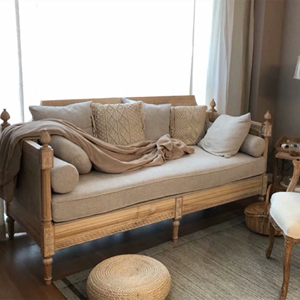 美式复古实木藤艺沙发法式三人布艺欧式成人橡木藤制家具定制出口