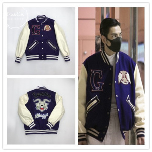 gucci古奇 羊毛拼接棒球服羊头字母图案刺绣男女休闲夹克外套