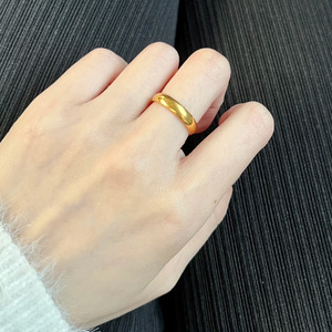 高质感古法传承光面素圈戒指男女情侣款18K金经典金指环结婚对戒