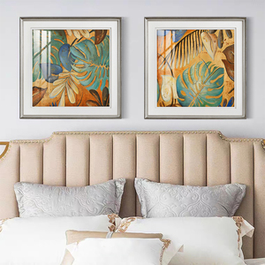 小美式客厅沙发背景墙装饰画卧室床头挂画简美雨林龟背竹花卉壁画