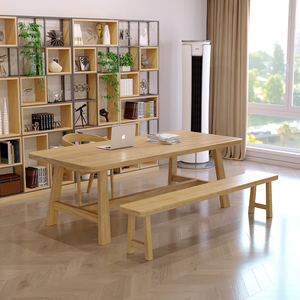 全实木多人书桌学习桌简约客厅家用北欧风现代长方形桌子工作台