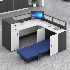 职员办公桌带午休休息折叠午睡床卡座工作位l型工位带床屏风定制