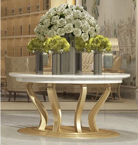 酒店大堂欧式花台新古典大圆桌会所售楼处摆台玄关风水台端景台