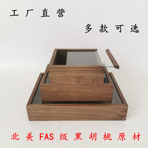 黑胡桃木桌面防尘玻璃盖收纳盒实木透明展示盒标本木盒首饰陈列盒
