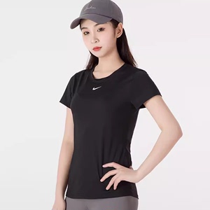 NIKE 耐克女短袖夏季新款速干健身时尚运动服黑色T恤圆领半袖上衣