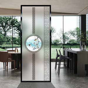 新中式艺术玻璃屏风隔断定制客厅入户玄关装饰背景墙磨砂遮光花格