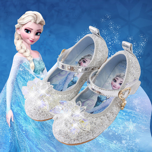冰雪奇缘爱莎公主鞋新款小女孩仙女鞋儿童软底鞋女童高跟水晶鞋子
