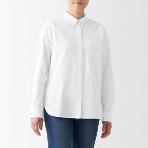 无印良品 muji 女式 棉水洗牛津 纽扣领衬衫