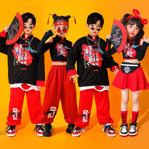 新年儿童喜庆中国风演出服国潮男童街舞女童爵士舞服装运动会班服