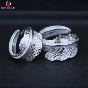 大拙手工 larry smith 风切羽戒指925纯银男女情侣羽毛素戒开口潮