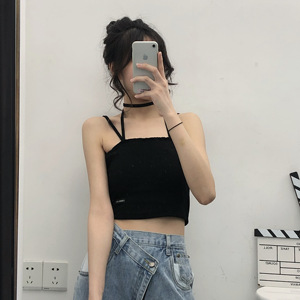 泫雅风设计感吊带女绑带内搭打底衫外穿挂脖短款港味气质背心上衣