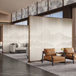 新中式屏风隔断客厅酒店简约现代办公室实木轻奢艺术屏风折叠移动