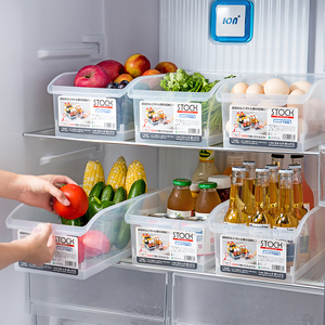 日本进口冰箱收纳盒厨房透明收纳筐塑料抽屉整理箱带滑轮储物盒