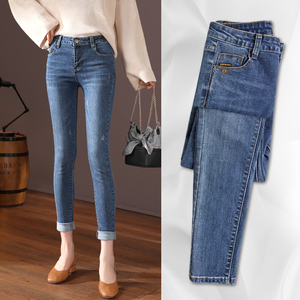 高腰牛仔裤女2020年夏季新款女装潮高腰修身显瘦九分小脚铅笔裤子