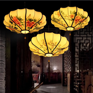 中式茶楼会所布艺吊灯仿古手绘花鸟灯笼餐厅艺术工程灯饰0人付款129
