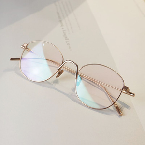 韩国大框玫瑰金色明星简约百搭ins同款纯β钛眼镜框近视超轻女镜