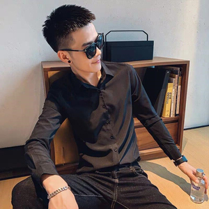 000人付款淘宝韩版修身长袖衬衫黑快手红人王老大高迪同款精神社会