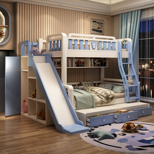 全实木儿童上下铺双层床上下床白蜡木高低女孩双人滑梯两层子母床